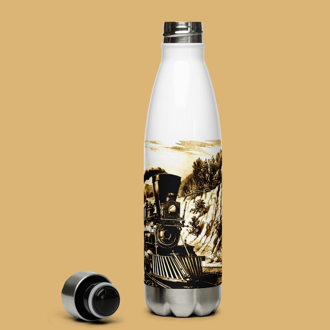 Vintage Steam Train Water Bottle Stainless Steel Water Etsy