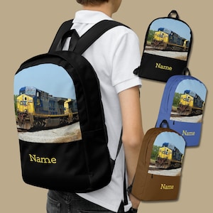 Sac à dos personnalisé train bleu, noir ou marron, cartable pour garçon, locomotive, moteur de chemin de fer, sac à dos scolaire moyen