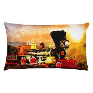 Steam Train Kissen , &#39;Steam Train bei Sonnenaufgang&#39; auf Premium Qualität Kissen Kissen mit Einsatz, Dampfmaschine Kissen Kissen. Zug Geschenk