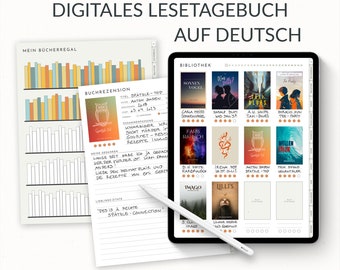 Digital Book Reading Journal in GERMAN - hyperlinked pdf for 300 books, 180 series - Goodnotes Journal with modern design - instant download