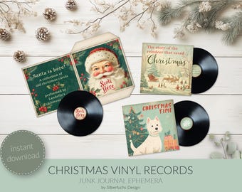Miniaturas imprimibles de discos de vinilo, recuerdos navideños, fundas para discos, diario de recortes, villancicos, manualidades de papel, casas de muñecas (descargar)