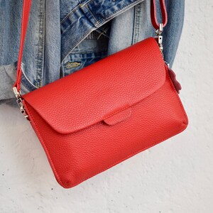 Red Small Leather Crossbody Bag, Minimalist Shoulder Bag, Best gift ideas, Christmas gifts. image 2