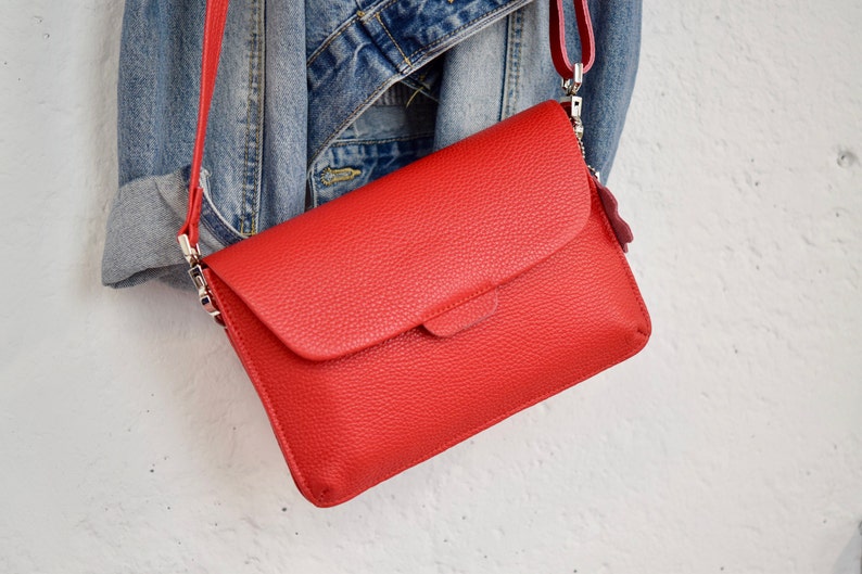 Red Small Leather Crossbody Bag, Minimalist Shoulder Bag, Best gift ideas, Christmas gifts. image 2