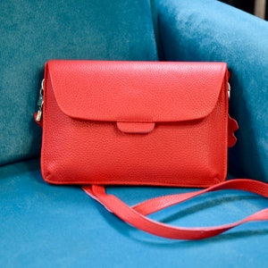 Red Small Leather Crossbody Bag, Minimalist Shoulder Bag, Best gift ideas, Christmas gifts. image 1