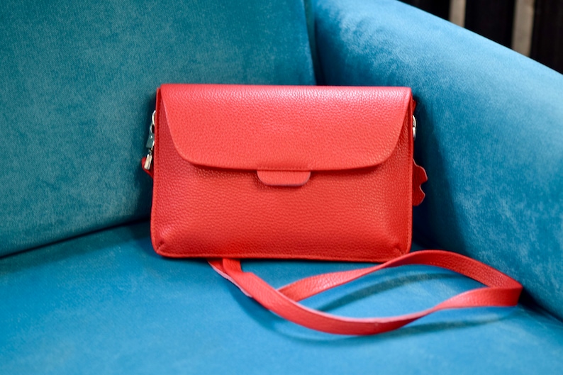 Red Small Leather Crossbody Bag, Minimalist Shoulder Bag, Best gift ideas, Christmas gifts. image 1