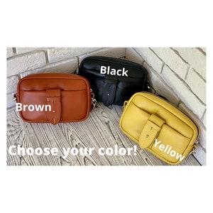 Yellow Crossbody Woman bag, Leather shoulder bag with strap, Minimalist small handbag for her, Best gift ideas, Christmas gifts