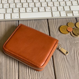 Custom leather zip Wallet, Monogram unisex zipper Wallet, Brown personalized Wallet, Best gift ideas, Fathers day gift