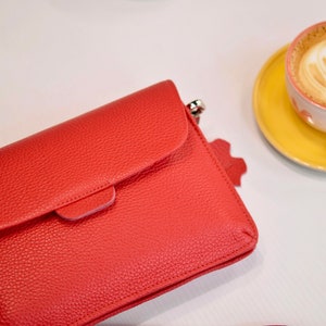 Red Small Leather Crossbody Bag, Minimalist Shoulder Bag, Best gift ideas, Christmas gifts. image 7