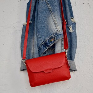 Red Small Leather Crossbody Bag, Minimalist Shoulder Bag, Best gift ideas, Christmas gifts. image 4