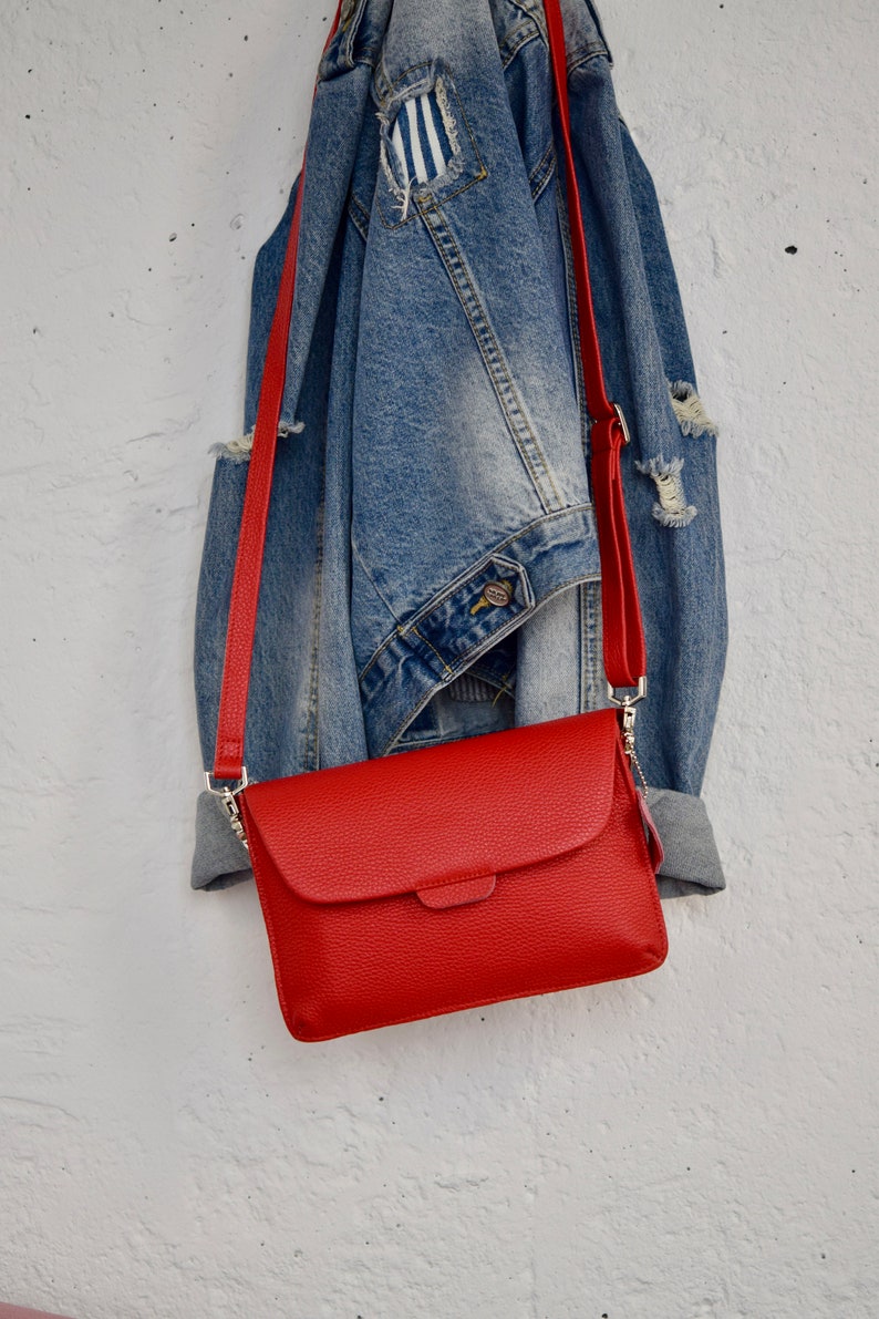Red Small Leather Crossbody Bag, Minimalist Shoulder Bag, Best gift ideas, Christmas gifts. image 4