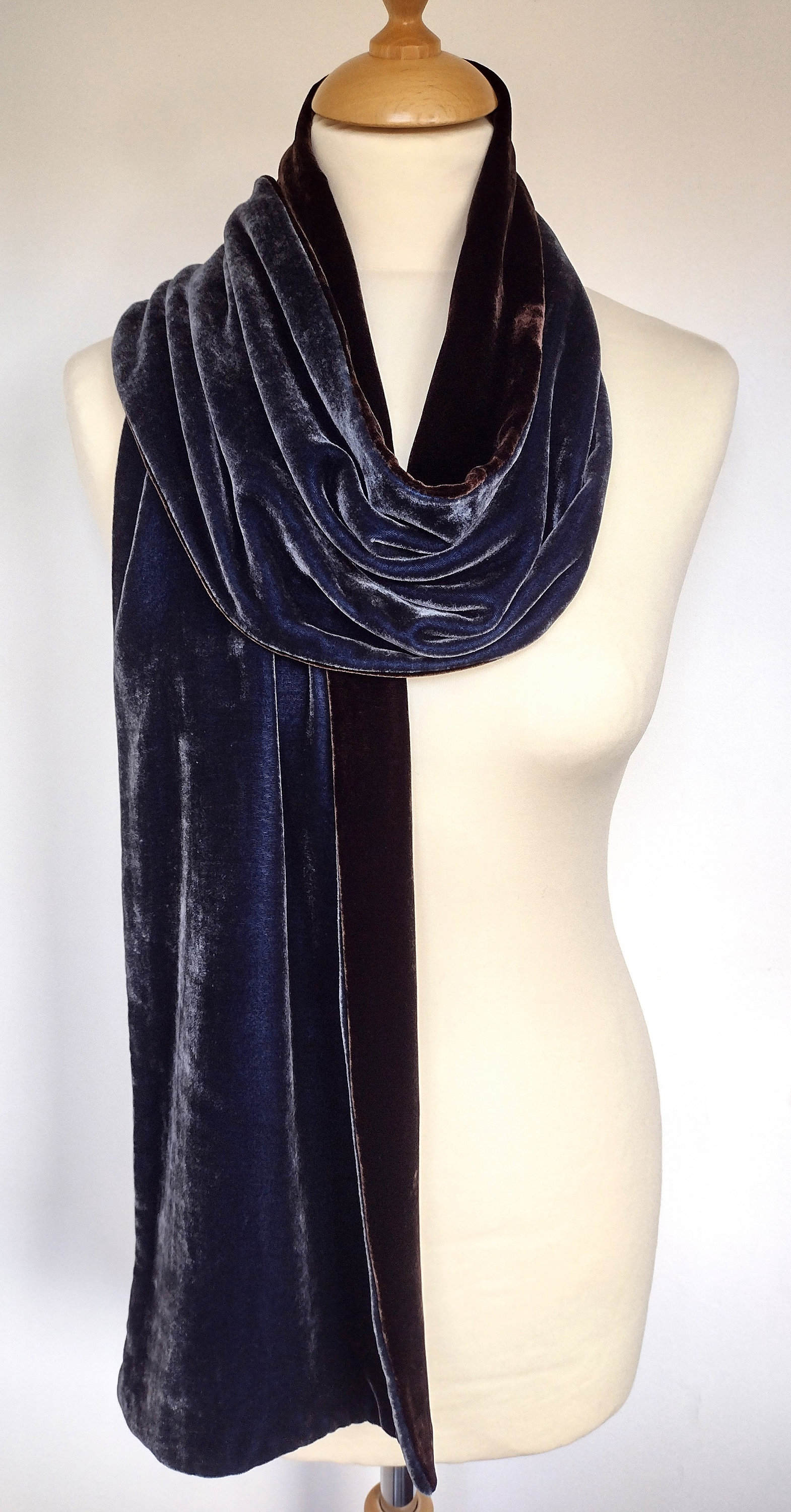 Luxurious Storm Grey and Brown Hand Made Silk Velvet Scarf - Etsy UK