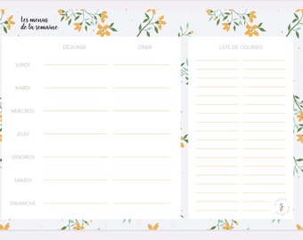 Weekly menu organization / Printable menu planner / Pdf shopping list