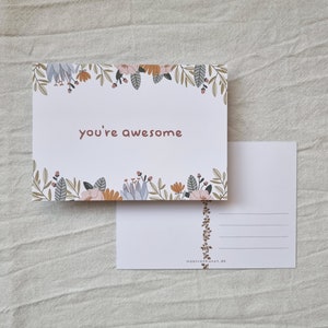 Ansichtkaart - You're Awesome | A6-ansichtkaart, wenskaart, mat ansichtkaart, ansichtkaart bloemen, bedankkaart, penvriend, cadeau voor haar, briefpapier