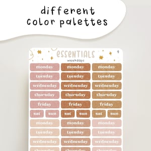 Elementos esenciales: pegatinas de los días de la semana y del diario para tu agenda