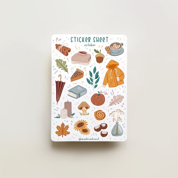 Sticker Sheet October Journal Stickers, Calendar, Planner Stickers, Seasonal  Stickers, Fall Stickers, Cozy Illustration, Autumn 