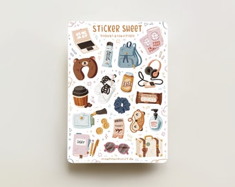 Sticker Sheet - Travel Essentials | journal stickers, calendar, planner sticker, seasonal, summer stickers, travel stickers, vacation, art