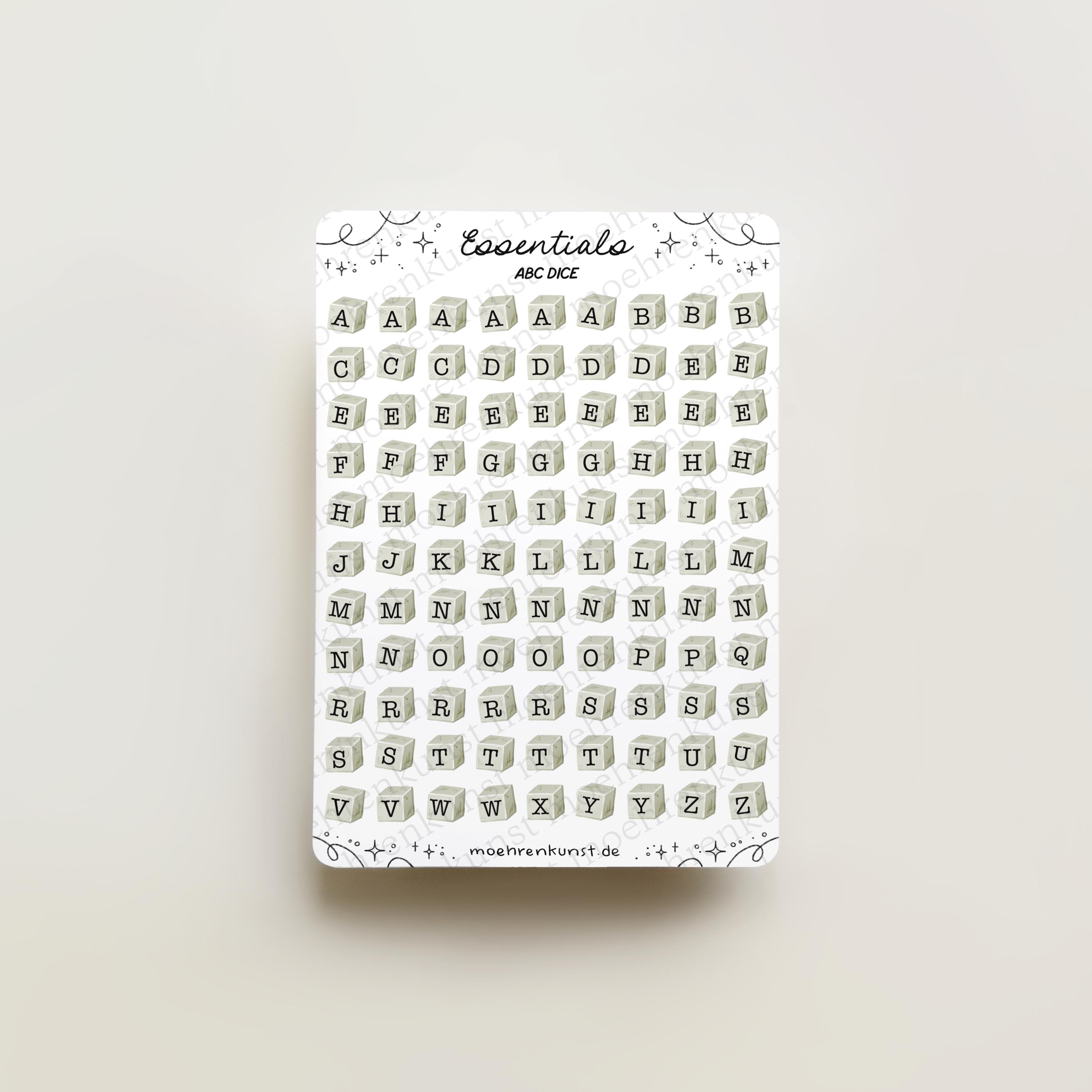 Essentials - ABC Dice | Journal Stickers, Calendar, Planner Stickers ...