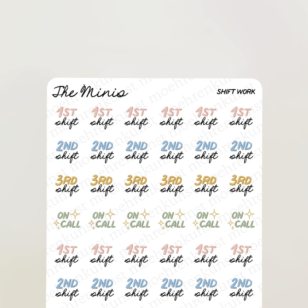 Work Shift Sticker The Minis - Shift Work | Journal, Calendar, Planner Stickers, Scrapbook ...
