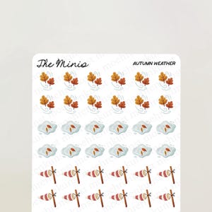 Los Minis - El tiempo en otoño / diario, calendario, pegatinas para planificador, pegatinas para álbumes de recortes, ilustración, productividad, pegatinas pequeñas, estacional