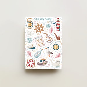 Foglio di adesivi - Adesivi nautici/diario, calendario, planner, stagionali, estivi, da viaggio, oceano, vacanze, arte
