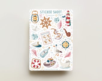 Sticker Sheet - Nautical | journal stickers, calendar, planner sticker, seasonal, summer stickers, travel stickers, ocean, vacation, art