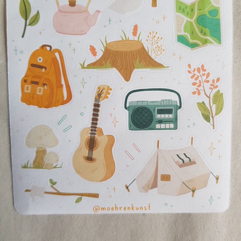 Camping Bullet Journal Stickers. 
Decorative stickers, made for Bullet Journals, Planners, and Scrapbooks of all sizes