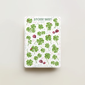 Stickervel - Klaver | dagboekstickers, plannerstickers, plakboekstickers, lieveheersbeestje, groen, illustratie, lente, bloemen, geluk