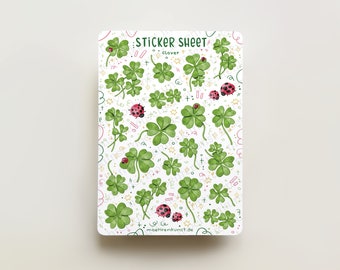 Sticker Sheet - Clover | journal stickers, planner stickers, scrapbook stickers, ladybug, greenery, illustration, spring, flowers, luck