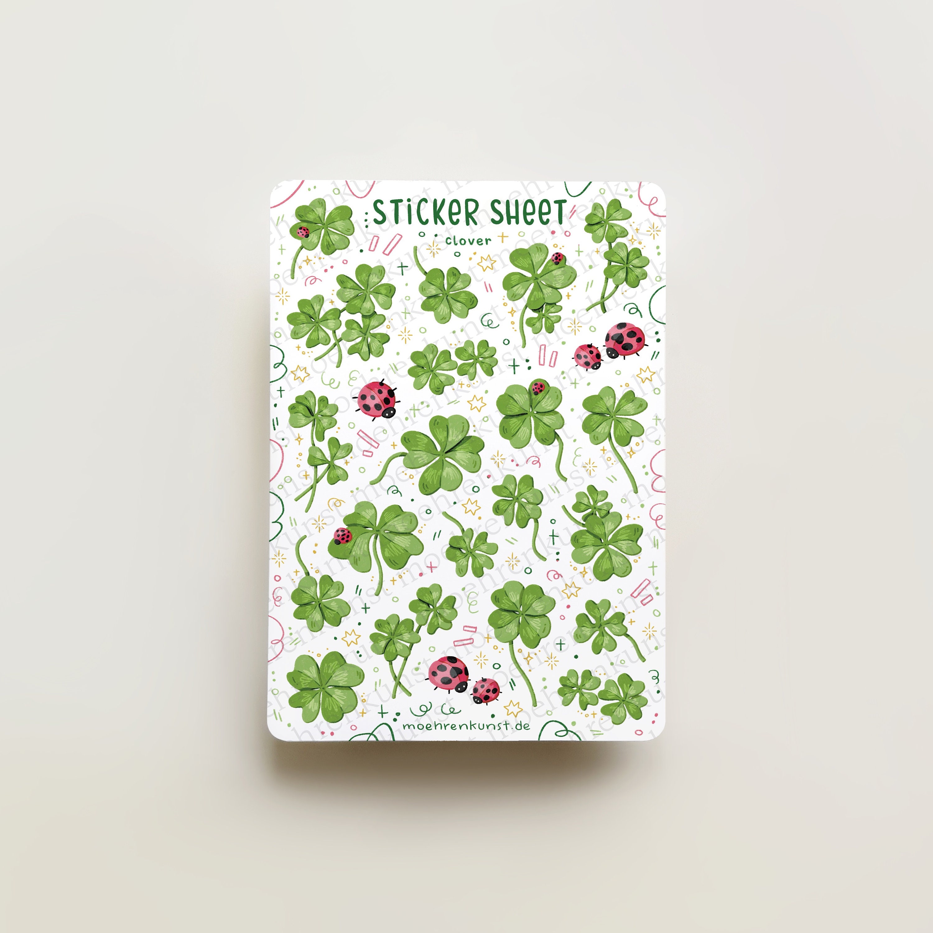 Sticker Sheet - Clover | journal stickers, planner stickers, scrapbook stickers, ladybug, greenery, illustration, spring, flowers, luck