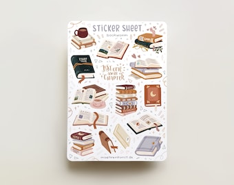 Feuille d'autocollants - Rat de bibliothèque | autocollants de journal, calendrier, autocollants d'agenda, autocollants de scrapbooking, autocollants de livre, art cosy, illustration, lecture