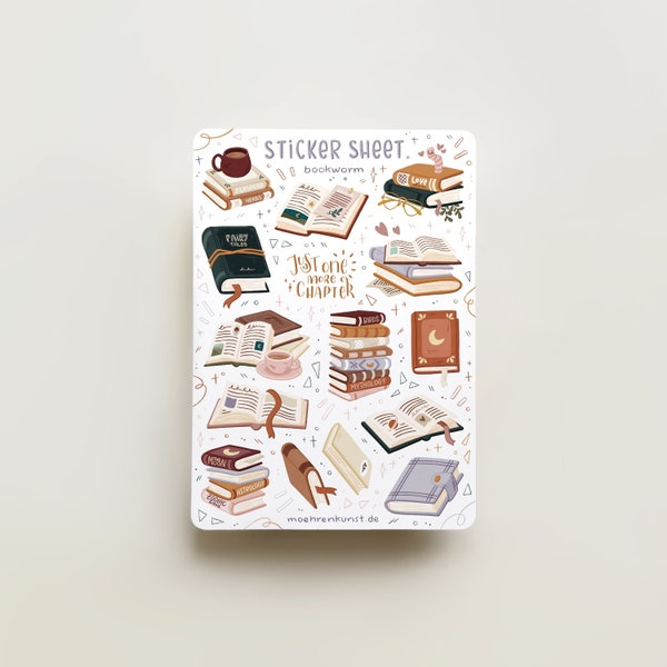 Hoja de pegatinas - Pegatinas para amantes de los libros/diarios, calendarios, agendas, álbumes de recortes, libros, arte acogedor, ilustración, lectura