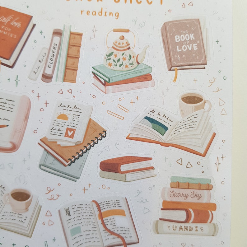 Book Bullet Journal Stickers. 
Decorative stickers, made for Bullet Journals, Planners, and Scrapbooks of all sizes