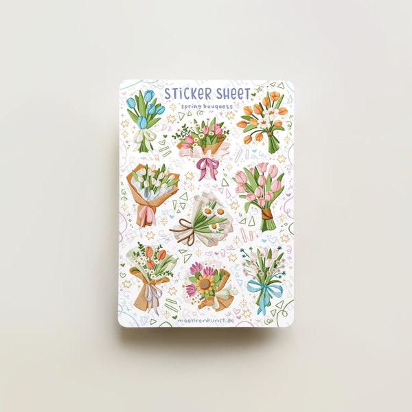 Sticker Sheet - Spring Bouquets | journal stickers, planner stickers, scrapbook stickers, pastel art, feminine, illustration, spring, flower