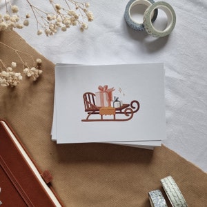 Postcard - Sleigh | A6 Postcard, Greeting Card, Winter, Cute Postcard, Thank you Card, Penpal, Christmas, Gift, Cute Snowman