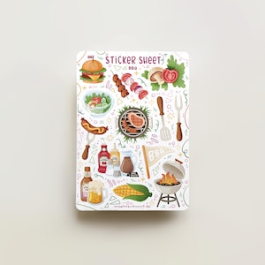 Sticker Sheet - BBQ | journal stickers, calendar, planner stickers, scrapbook stickers, cozy art, illustration