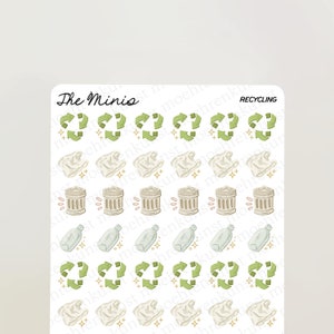 Los Minis - Reciclaje / diario, calendario, pegatinas para planificador, pegatinas para álbumes de recortes, ilustración, productividad, pegatinas pequeñas, tareas pendientes, quehaceres