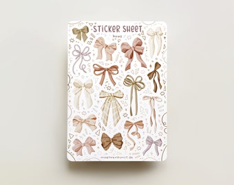 Sticker Sheet - Bows Neutral | journal stickers, calendar, ribbon art, planner stickers, scrapbook stickers, cozy art, illustration, beige