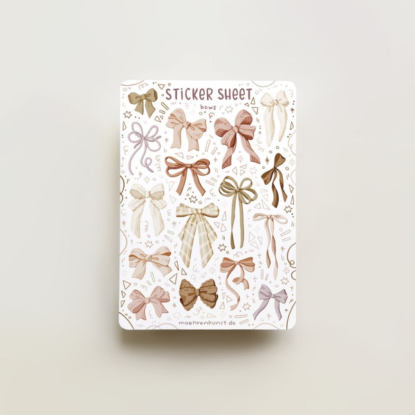 Sticker Sheet - Bows Neutral | journal stickers, calendar, ribbon art, planner stickers, scrapbook stickers, cozy art, illustration, beige