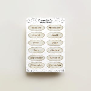 Essentials - Mesi Vintage / adesivi per diario, calendario, adesivi per pianificatore, adesivi per album, produttività, basi per la tenuta di un diario, essenziali