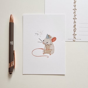 Postcard - Party Mouse | A6 Postcard, Happy Birthday Card, Greeting Card, Matte Postcard, Cute Postcard, Penpal, Gift for her, Stationery