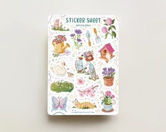 Sticker Sheet - Spring Days | journal stickers, calendar, planner stickers, scrapbook stickers, spring stickers, pastel art, sakura stickers