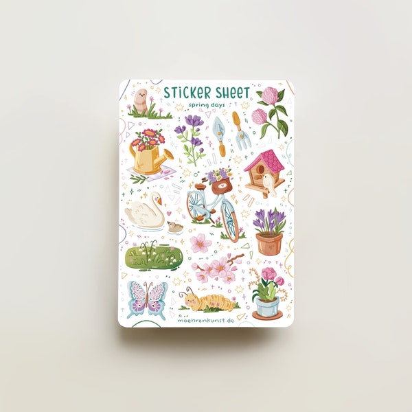Sticker Sheet - Spring Days | journal stickers, calendar, planner stickers, scrapbook stickers, spring stickers, pastel art, sakura stickers