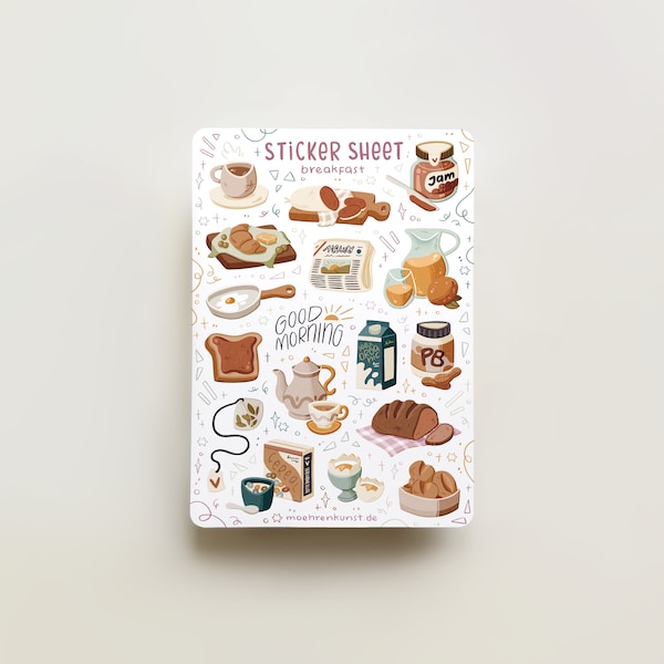 Sticker Sheet - Breakfast | journal stickers, calendar, planner stickers, food stickers, breakfast, morning routine, slow morning, kitchen