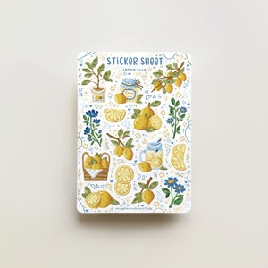 Feuille d'autocollants - Lemon Love | autocollants de journal, calendrier, autocollants d'agenda, autocollants de scrapbooking, art confortable, illustration, autocollant de fruit, été