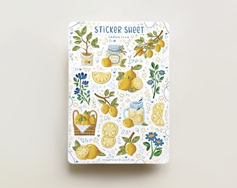 Sticker Sheet - Lemon Love | journal stickers, calendar, planner stickers, scrapbook stickers, cozy art, illustration, fruit sticker, summer