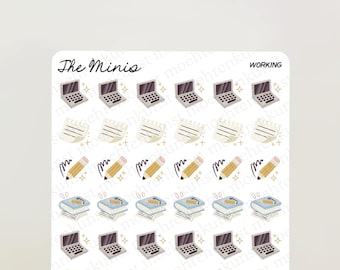 The Minis - Trabajando / diario, calendario, pegatinas para planificador, pegatinas para álbumes de recortes, ilustración, productividad, pegatinas pequeñas, tareas pendientes, quehaceres domésticos