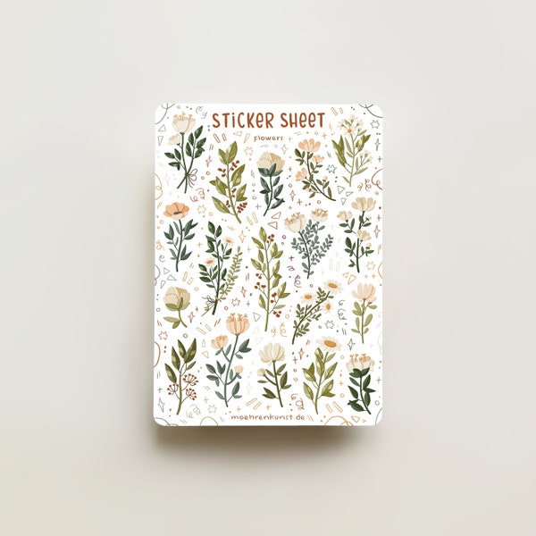 Sticker Sheet - Flowers (White) | journal stickers, calendar, planner stickers, seasonal stickers, floral stickers, white flower stickers