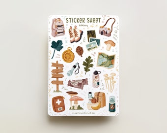 Sticker Sheet - Hiking | journal stickers, mountains, planner sticker, seasonal, summer stickers, travel stickers, forest, vacation, art