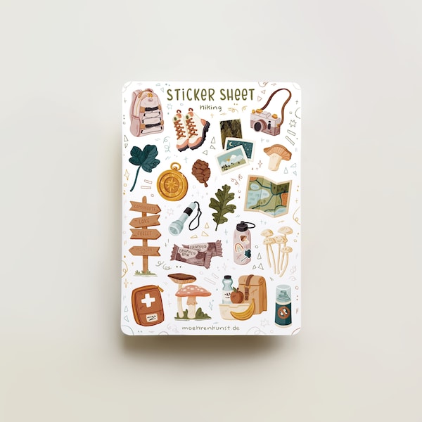 Sticker Sheet - Hiking | journal stickers, mountains, planner sticker, seasonal, summer stickers, travel stickers, forest, vacation, art