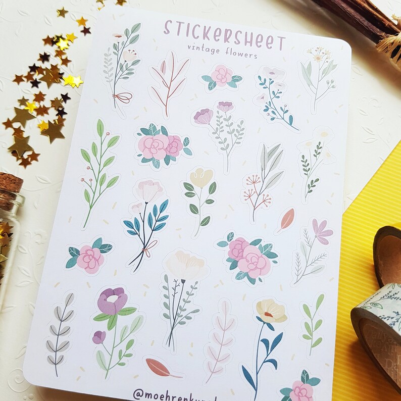sticker sheet vintage flowers bullet journal stickers etsy